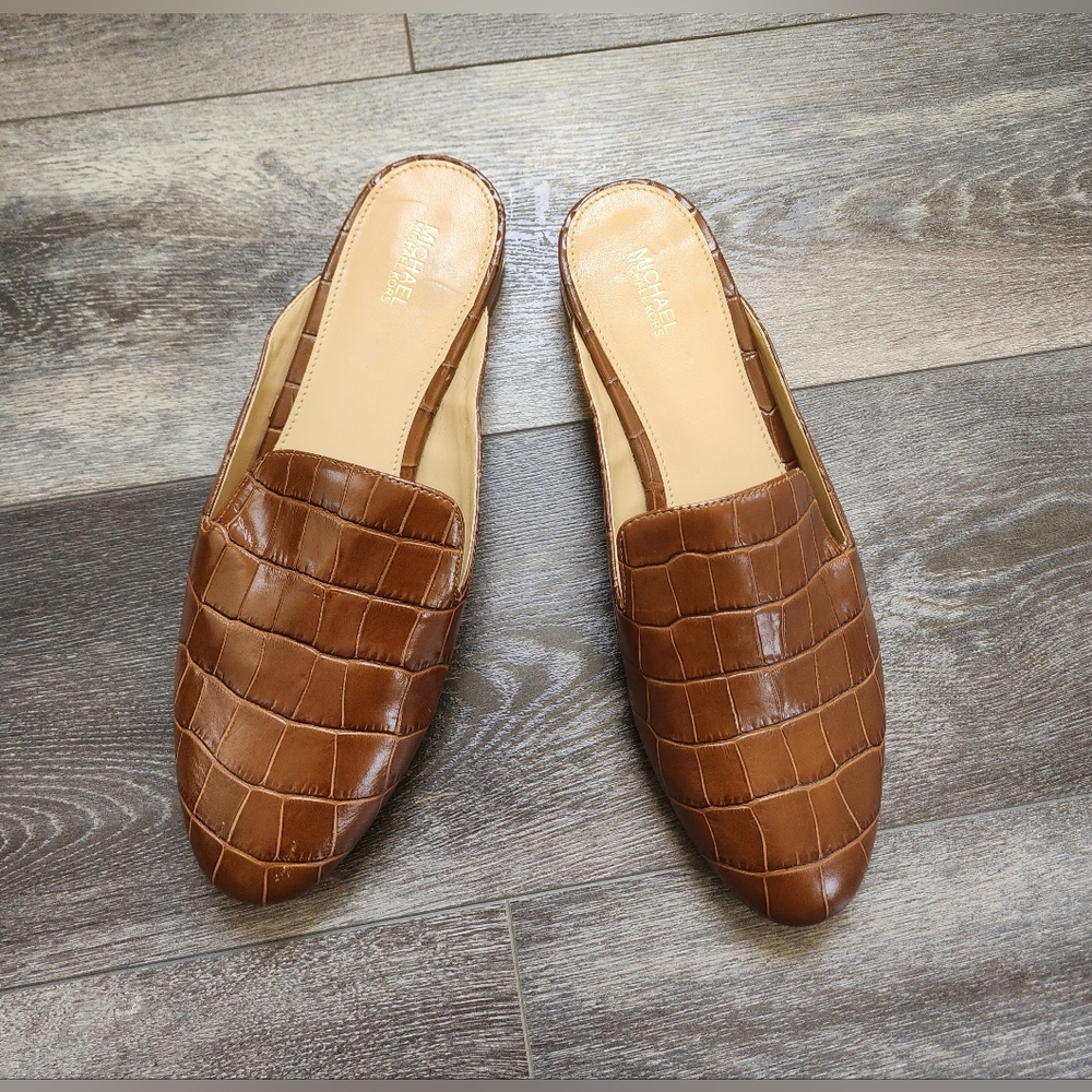 Michael Kors Natasha Croc Embossed Mules /Slides